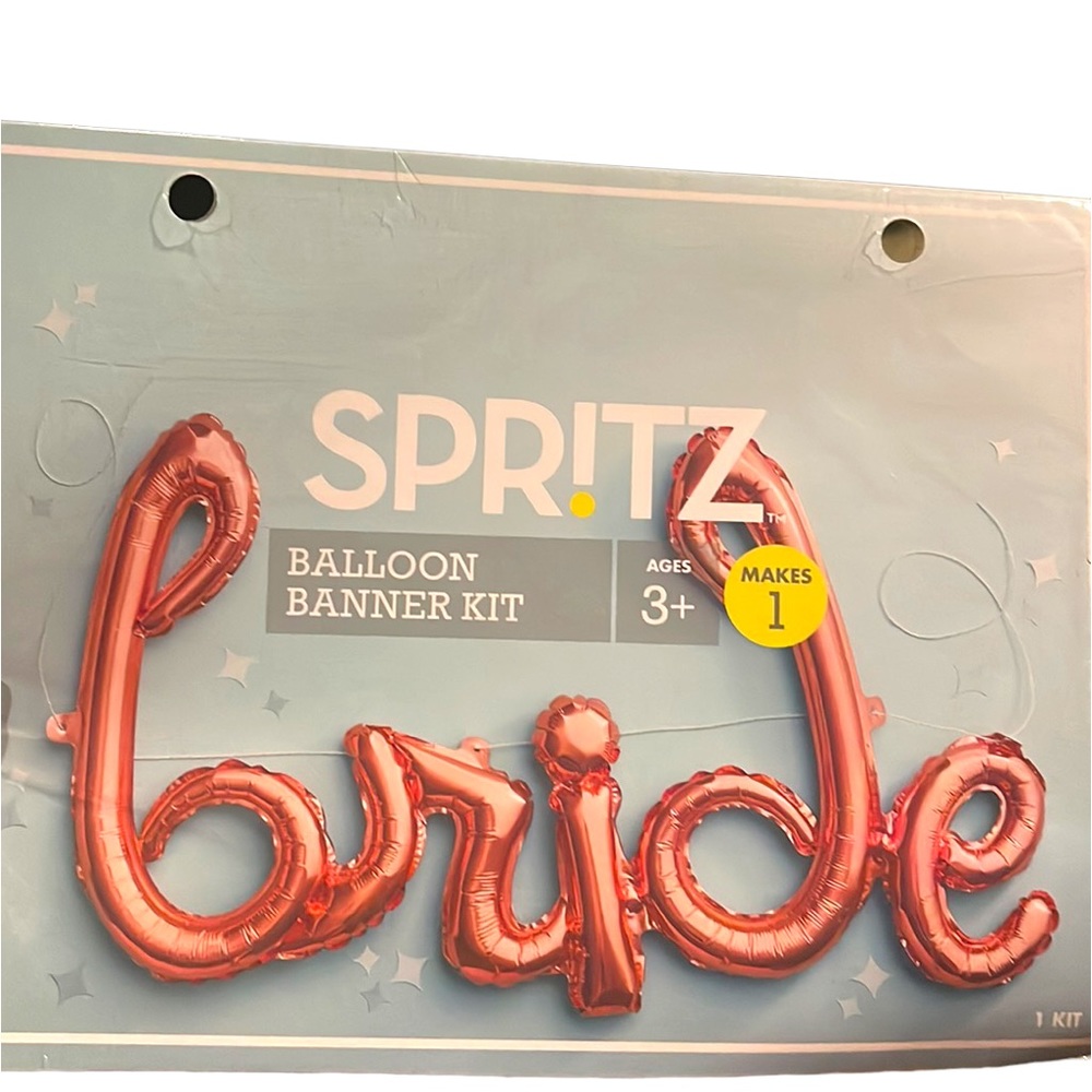 'BRIDE' Wedding Balloon banner kit 38” Balloon & Twine 78”L, Inflation Straw